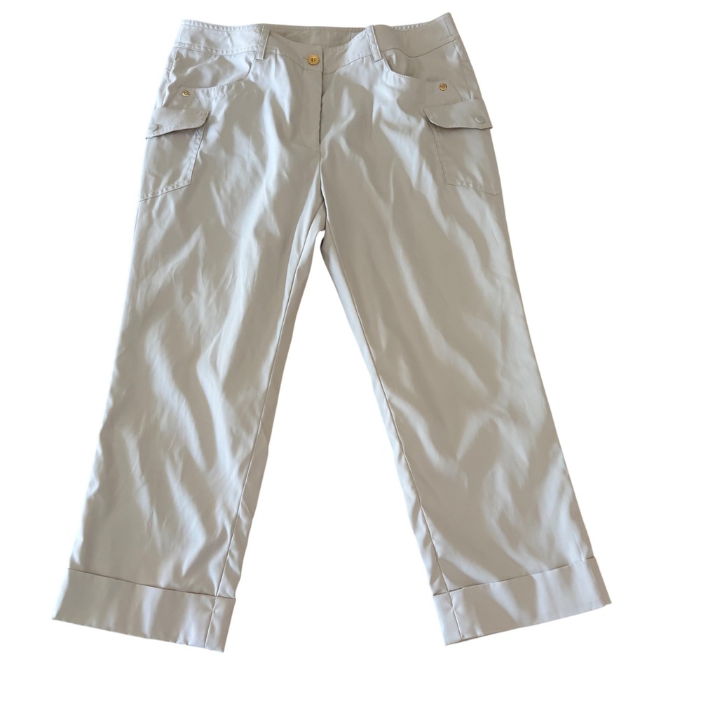 Felix Buhler FLX 3-2606 Women Light Beige Cargo Capri Pants Cuffed Size 13